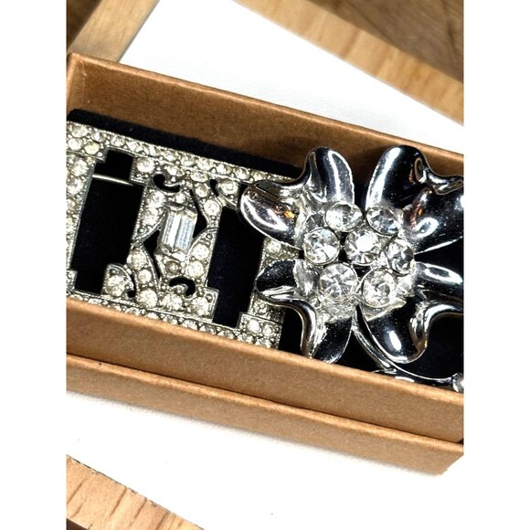 Vintage Rhinestone brooch bundle of 2 - box brooch & Silver Floral Brooch Set - Picture 2 of 11